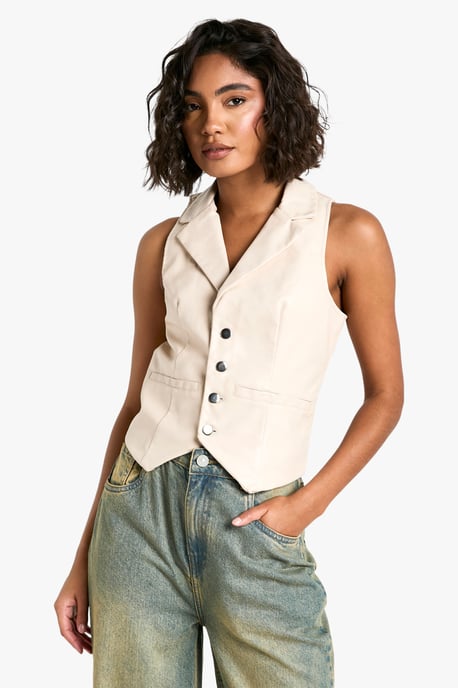 Tall Faux Leather Button Down Waistcoat - Image 1