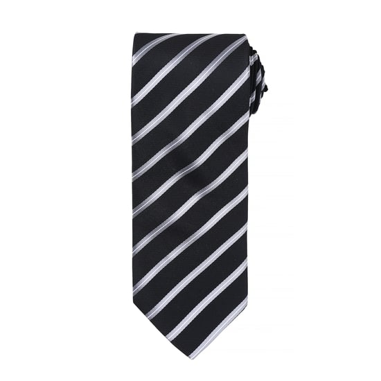 Premier Mens Sports Stripe Pattern Formal Work Tie (Black/ Silver) - Image 1