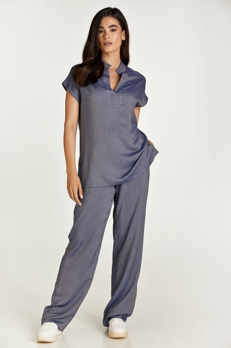 Blue Denim Style Wide Leg Pants