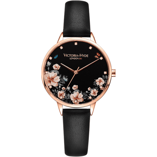 VICTORIA HYDE Watch Green Park Flower Leather, black - Image 1