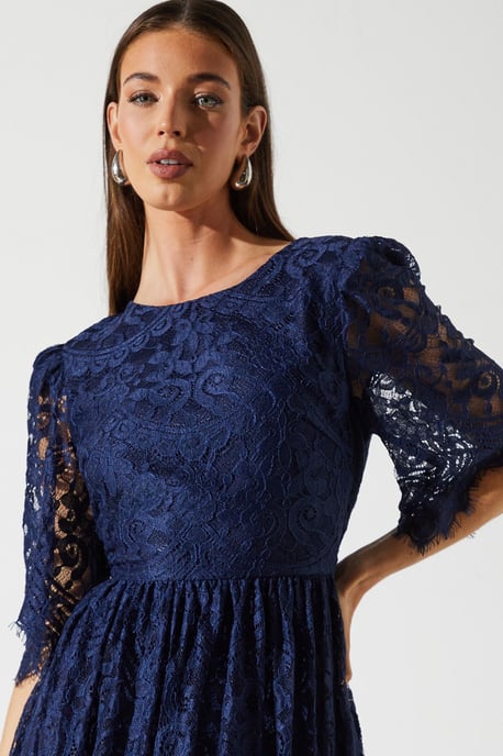 Lace Short Sleeve Midi Dress