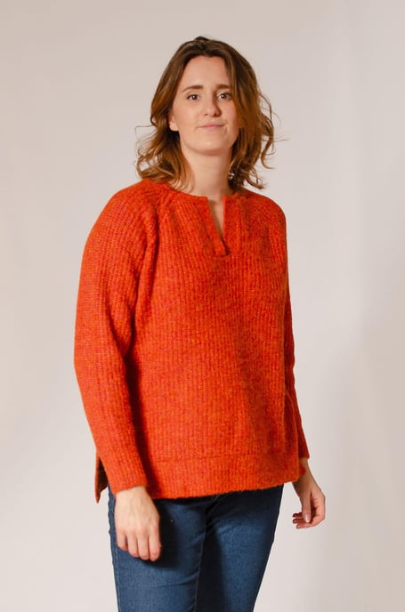 Round Notch Neck Wool Blend Jumper