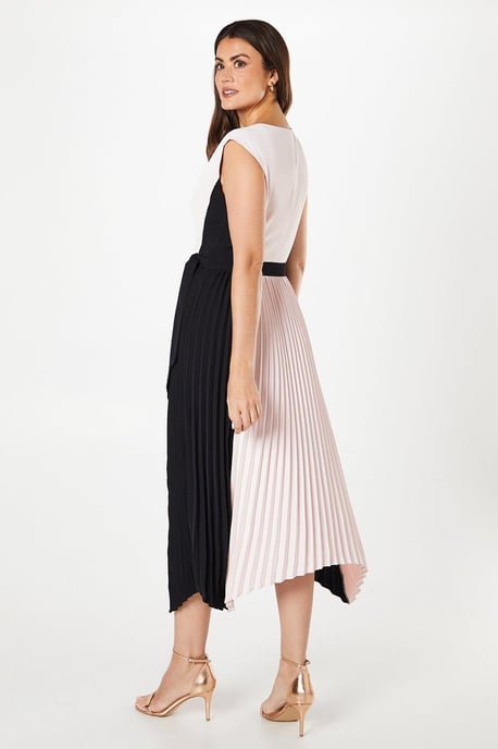 Colour Block Pleated Midaxi Dress