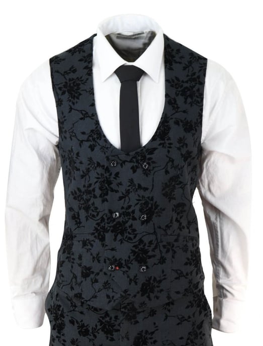 Mens 3 Piece Black Paisley Velvet Dinner Suit - Image 4