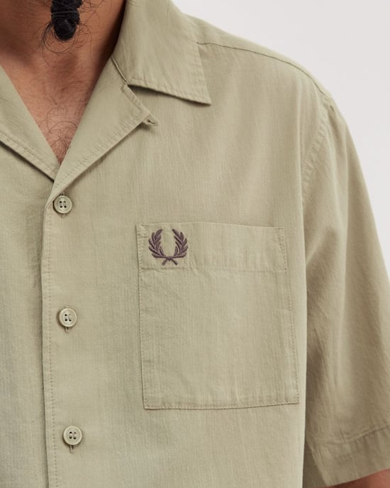 Fred Perry Mens Lightweight Texture Revere Collar Short Sleeve Shirt - Image 4