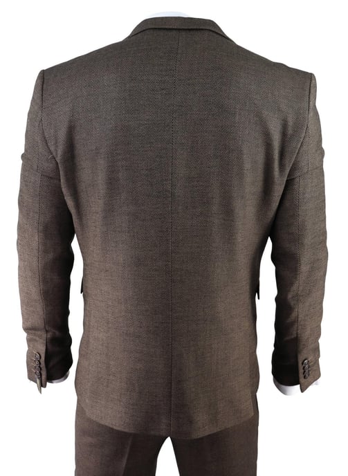 Mens Brown 3 Piece Tweed Herringbone Suit Peaky Blinders Classic Tailored - Image 6