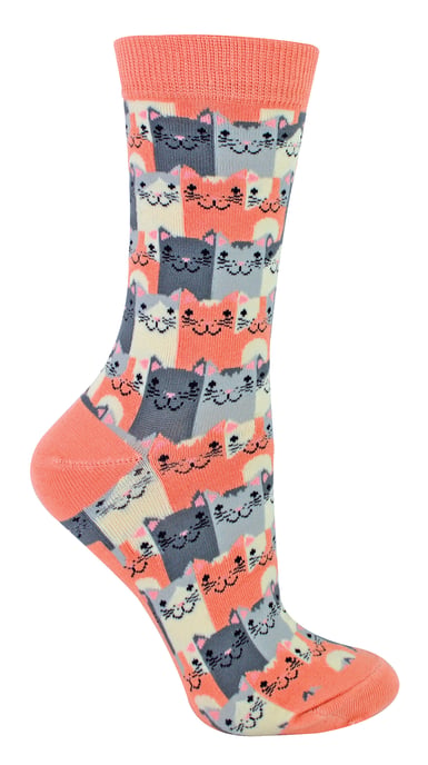 Miss Sparrow - Ladies Novelty Cat Breathable Bamboo Socks - Happy Cats (Pink) - Image 1