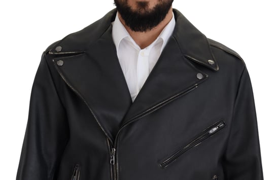 Dolce & Gabbana Svart Läder Bikerjacka med Dragkedja för Herr - Image 4