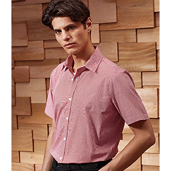 Premier Mens Gingham Short Sleeve Shirt (Red/White) - Image 4