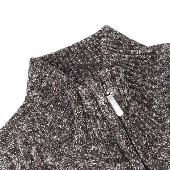 Men's Cardigan with Zip Cardigan Chunky Knit with Stand-Up Collar for Winter Brown
