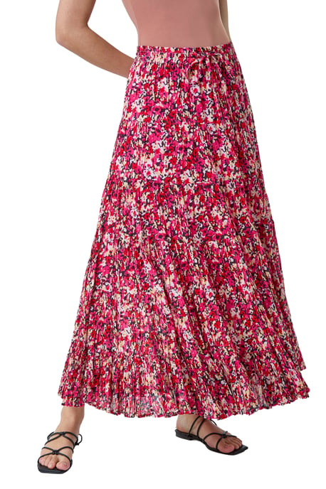 Floral Crinkle Cotton A line Tiered Maxi Skirt