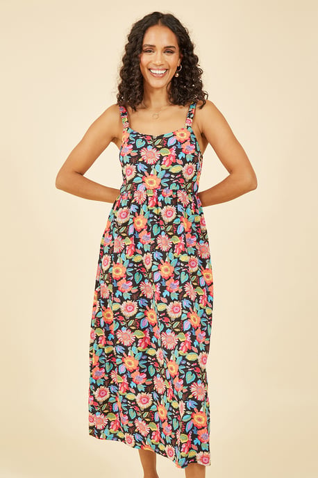 Multicoloured Retro Floral Midi Dress
