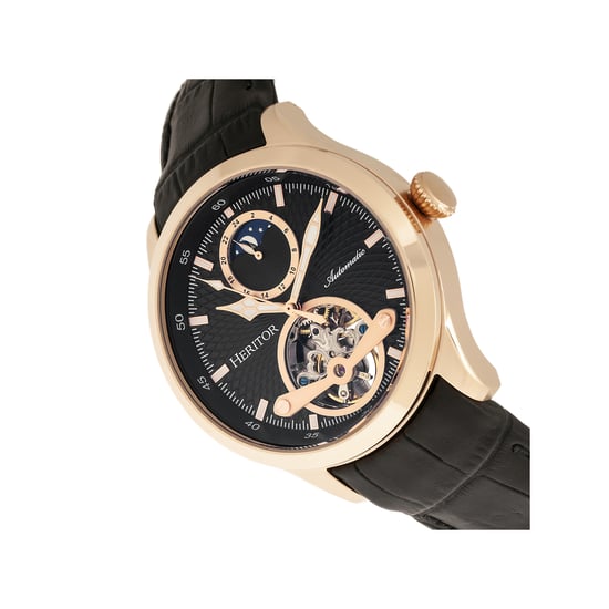Heritor Automatic Gregory Semi-Skeleton Leather-Band Watch - Image 3