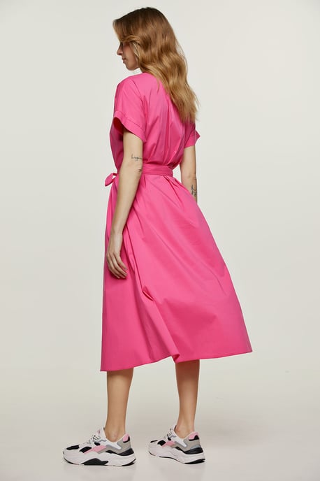 Fuchsia A-lijn Midi Jurk met Riem - Image 3