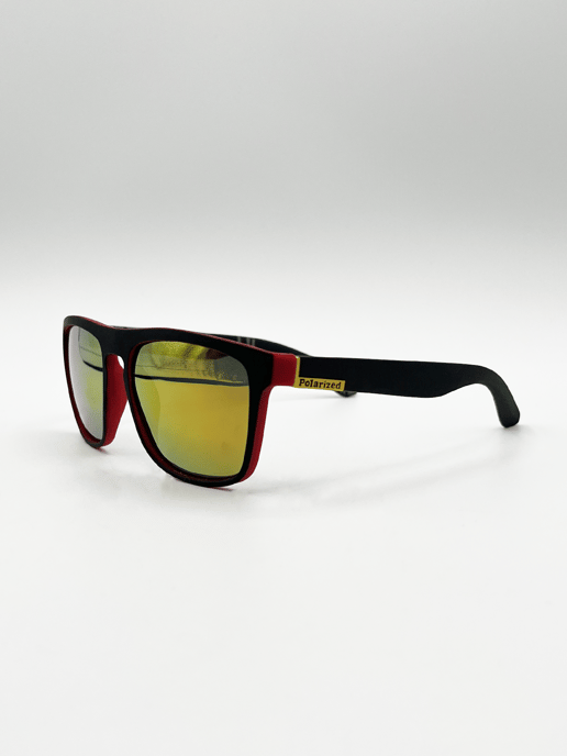 Matte Wayfarer Sunglasses with Case - Polarised with Orange Mirrored Lens - Image 2