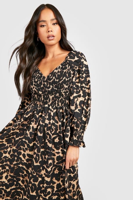 Petite Leopard Shirred Detail Maxi Dress - Image 4
