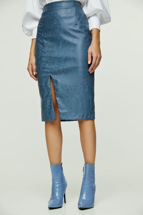 Indigo Faux Leather Pencil Skirt