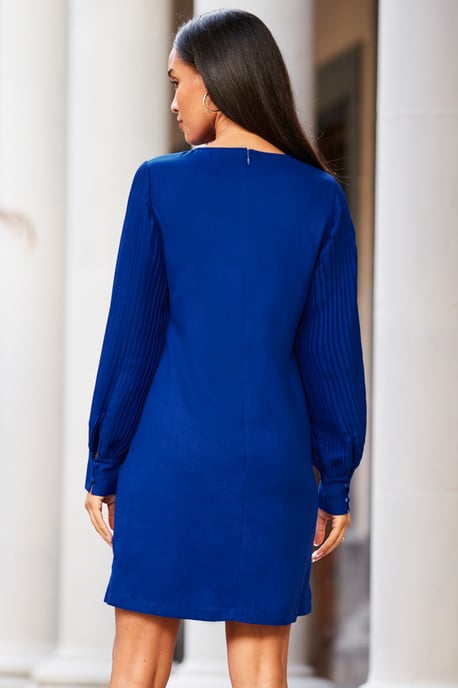 Cobalt Blue Pleated Sleeve Tab Detail Shift Dress