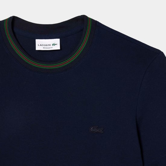 Men's Lacoste Stripe Collar Stretch Piqué T-Shirt in Navy