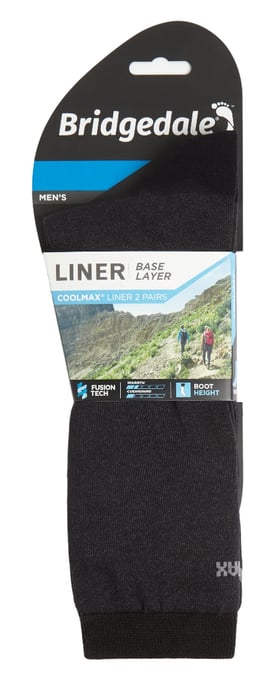 Bridgedale - 2 Pairs Mens Liner Base Layer Boot Socks - Black - Image 2
