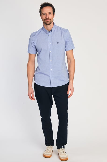 Navy Linen Blend Cuffed Trousers