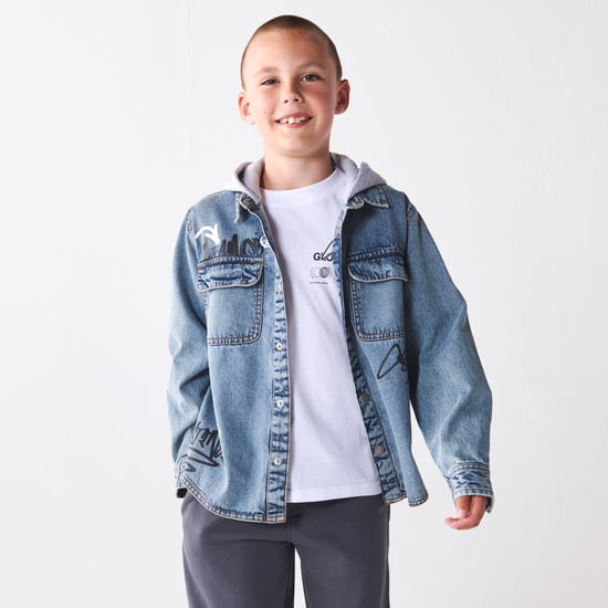 River Island Boys Overshirt Set Blue Denim Graphic