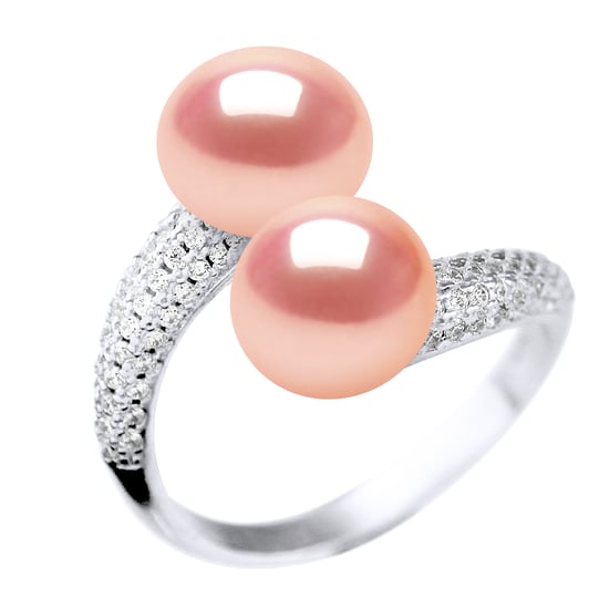 Ring YOU AND ME 2 Water Beads Sweet 9-10 mm Natural Rose Jewelry 925
