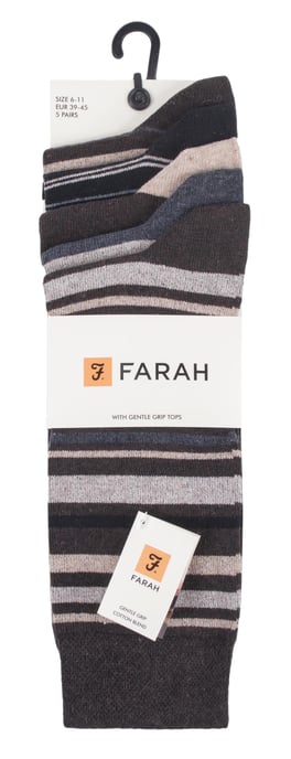 Farah - 5 Pack Mens Thin Breathable Classic Striped Patterned Soft Top Cotton Dress Socks - FCS271BRNGRY (Striped) - Image 2