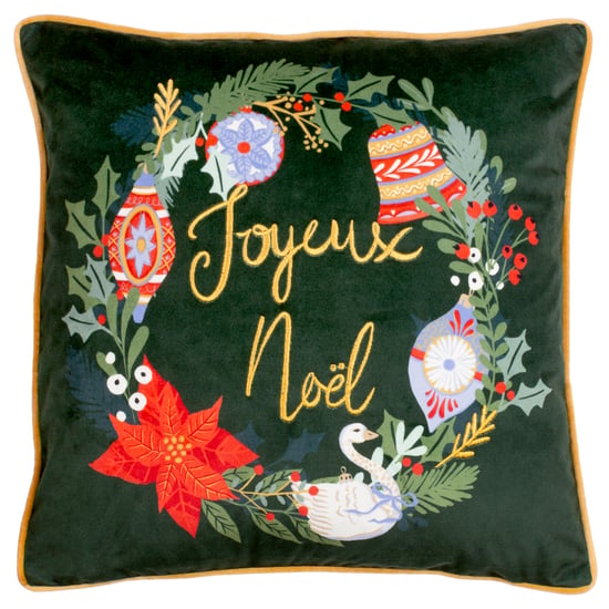 furn. Deck The Halls Embroidered Piped Velvet Polyester Filled Cushion