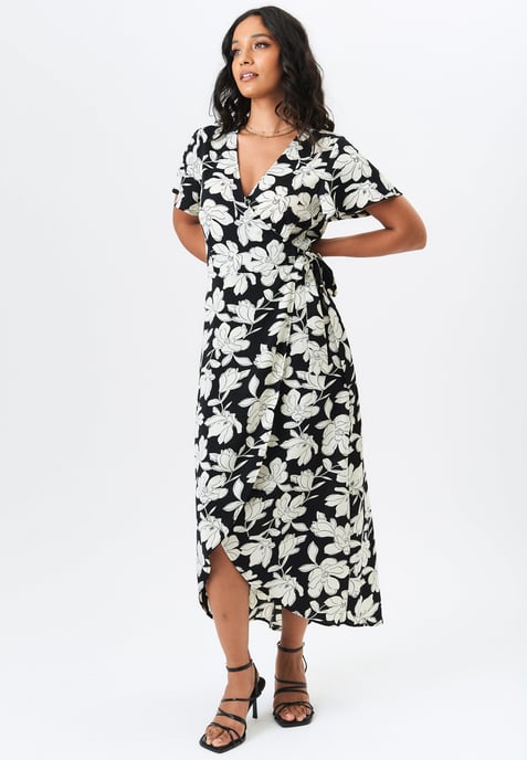Floral Printed Wrap Midi Dress - Image 1