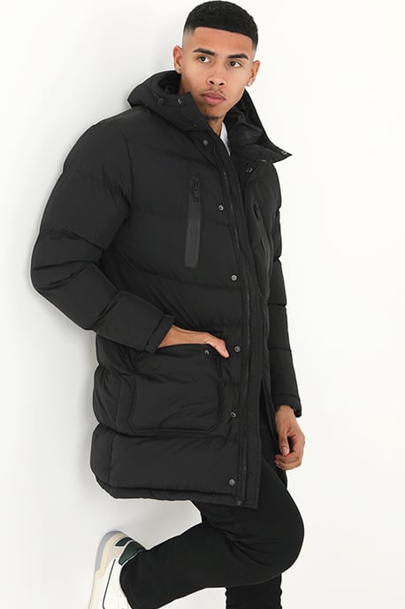 Black 'Todd' Longline Hooded Padded Jacket