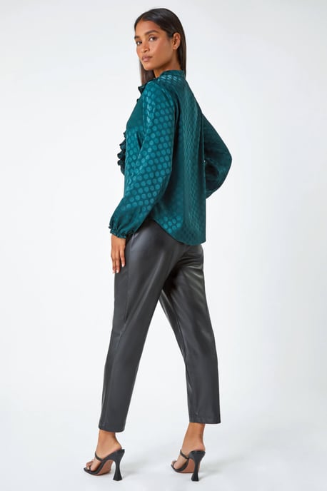 Spot Print Ruffle Trim Stretch Top