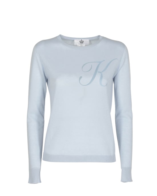 Crown Of Edinburgh Cashmere Long Sleeve Art 004 Light Blue Letter K