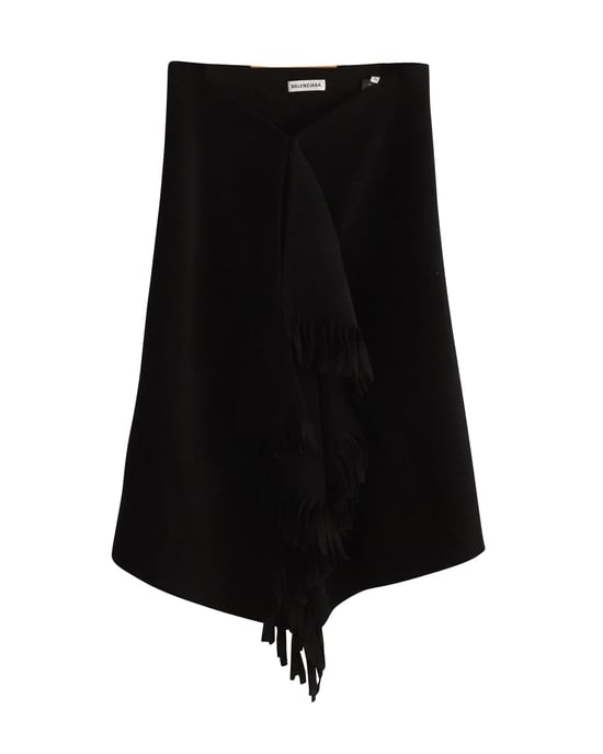 Balenciaga Franje Asymmetrische Midi Rok in Zwart Wol - Image 1