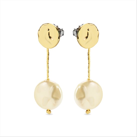 Luxenter Vidthas white pearl earrings in 18K yellow gold finish
