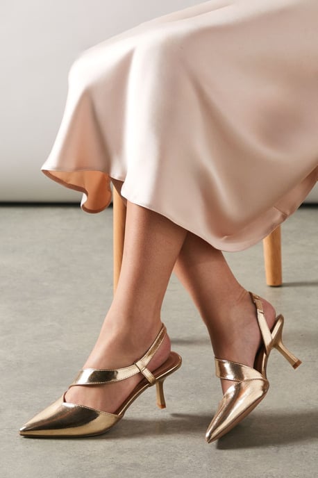 Wallis Womens Court Heel Beige Mid Stiletto Pointed Toe Occasion Strap - Image 1