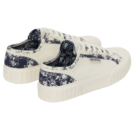 Superga Womens/Ladies 2630 Stripe Sketched Flowers Trainers (Beige Natural/Navy) - Image 2
