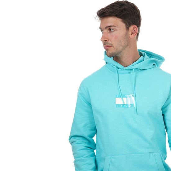 Men's Tommy Hilfiger box Logo Hoody in Blue - Image 4
