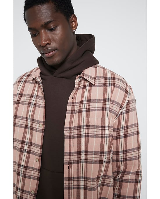 River Island Mens Shirt Pink Regular Fit Flannel Check