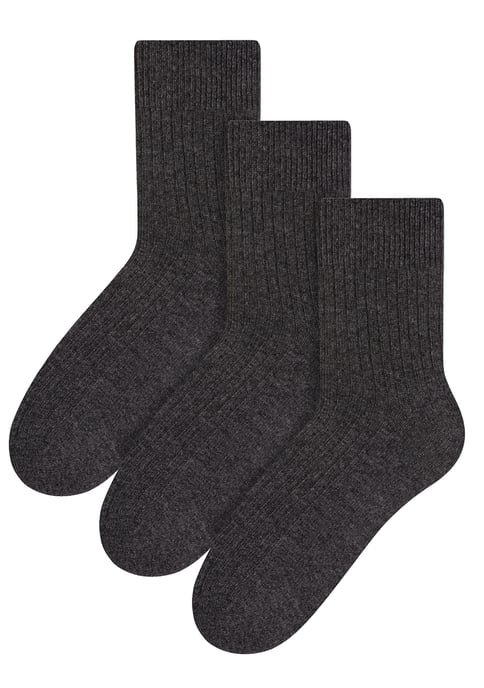 3 Pairs Mens Wool Dress Socks | Steven | Winter Lightweight Warm Boot Socks - Charcoal - Image 1