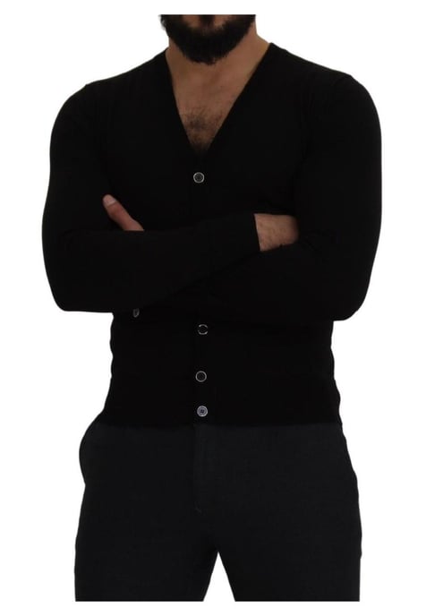 Dolce & Gabbana Men's Black Wool Button Down Cardigan Sweater - Image 2