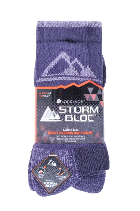 Storm Bloc - 3 Pairs Ladies Heavy Cushion Cotton Socks - Image 2