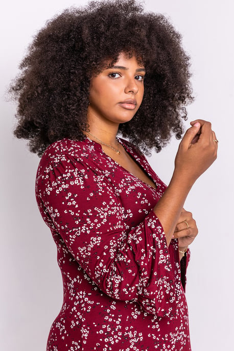 Curve Floral Print V Neck Dress