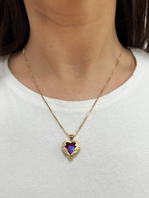 Pink Stone Heart Necklace In a Diamante Setting