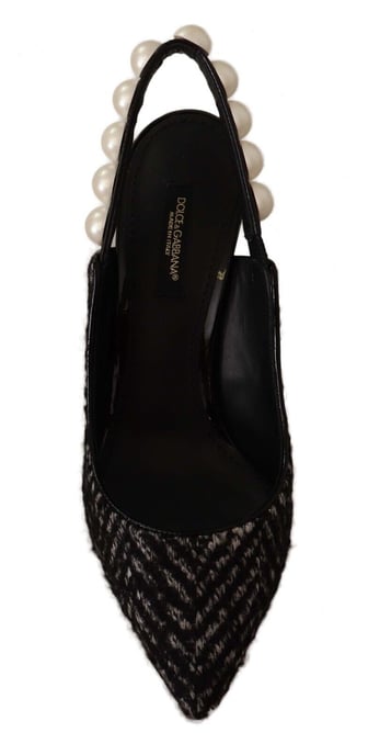 Dolce & Gabbana Black Gray Pearl Slingbacks Women's Pumps Shoes - Image 4