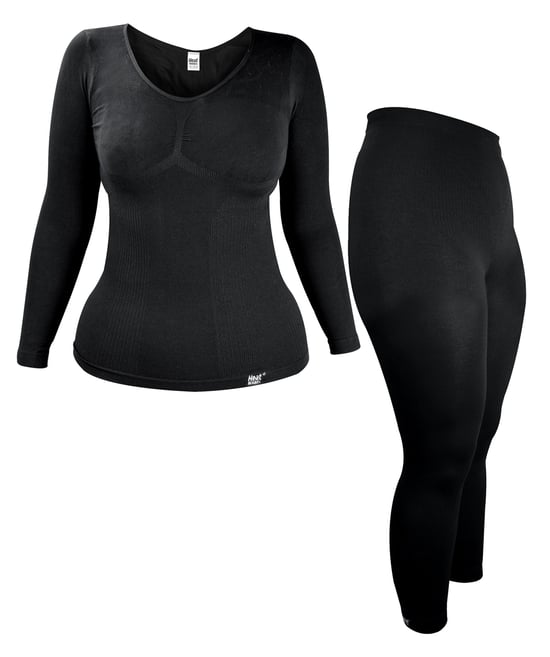 Ladies Thermal Underwear Set | Heat Holders | Extra Warm Winter Long Sleeve Top & Long Janes - Black - Image 1