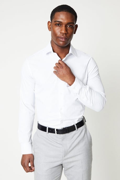 White Tailored Fit Long Sleeve Easy Iron Shirt - Image 1