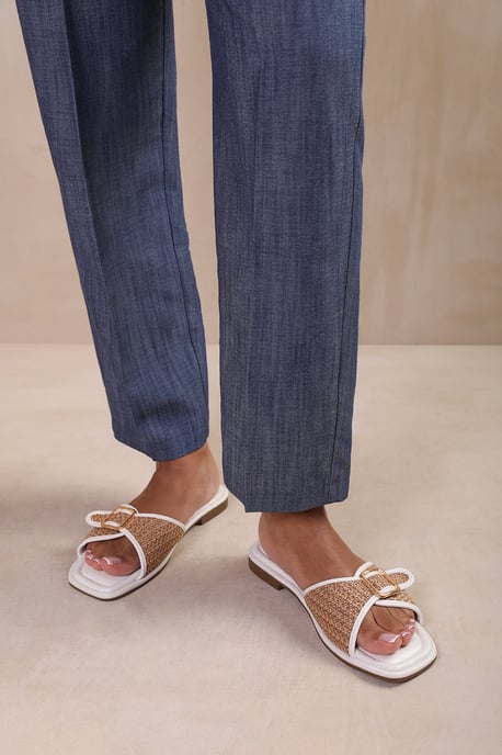 Wheres That From Womens 'Vermont' Front Buckle Raffia Sliders