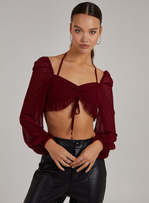 Long Sleeve Halterneck Crop Top