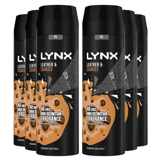 Lynx XL 48-H High Definition Fragrance Leather & Cookies Body Spray 6 Pk, 200ml